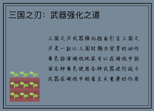 三国之刃：武器强化之道