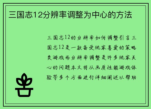 三国志12分辨率调整为中心的方法